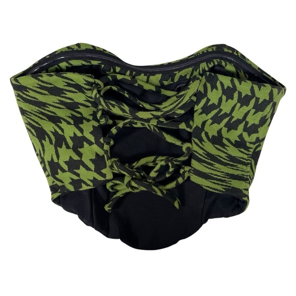 Camila Coelho Size XS Seraphina Corset Top in Green & Black Houndstooth - Picture 4 of 8